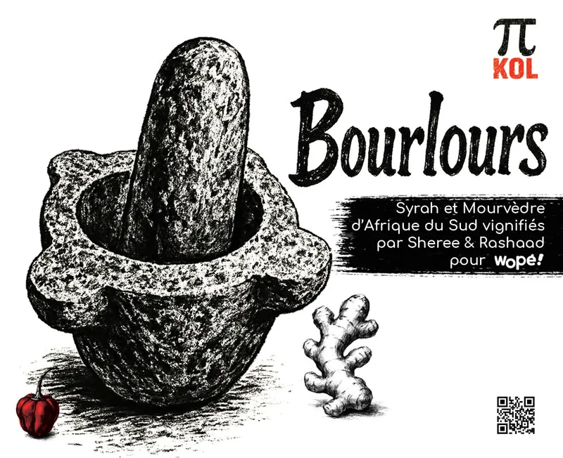 Étiquette Bourlours — vin rouge puissant Syrah/Mourvèdre du Swartland, macération carbonique