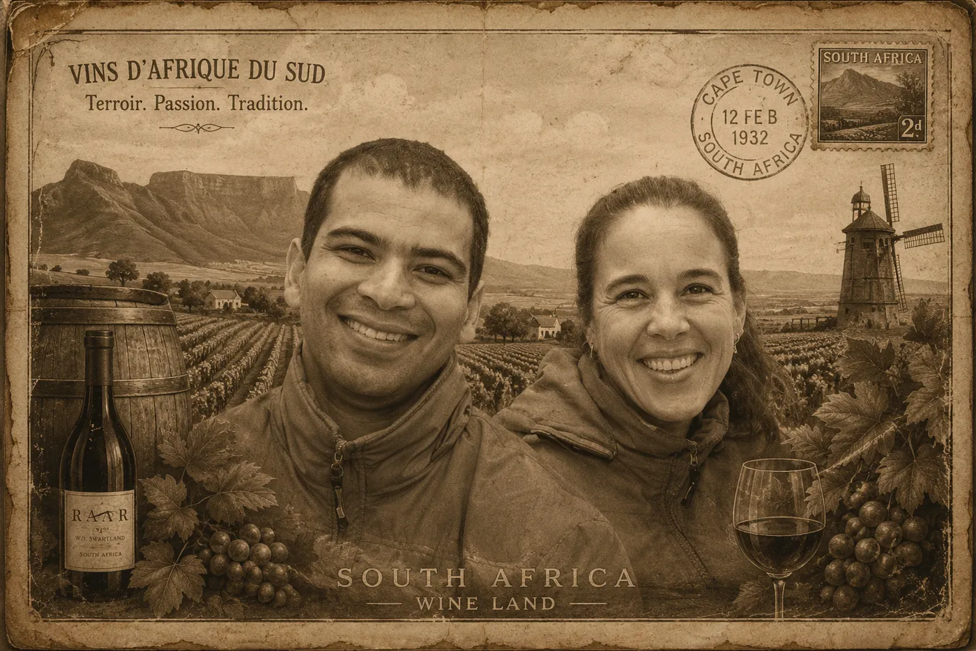 Sheree Nothnagel et Reshaad George dans la cave de vinification Riebeek Valley Wine Co., devant les cuves